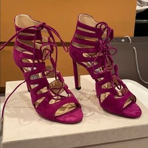 JIMMY CHOO Hitch 100 Sandals, Magenta size 7.5